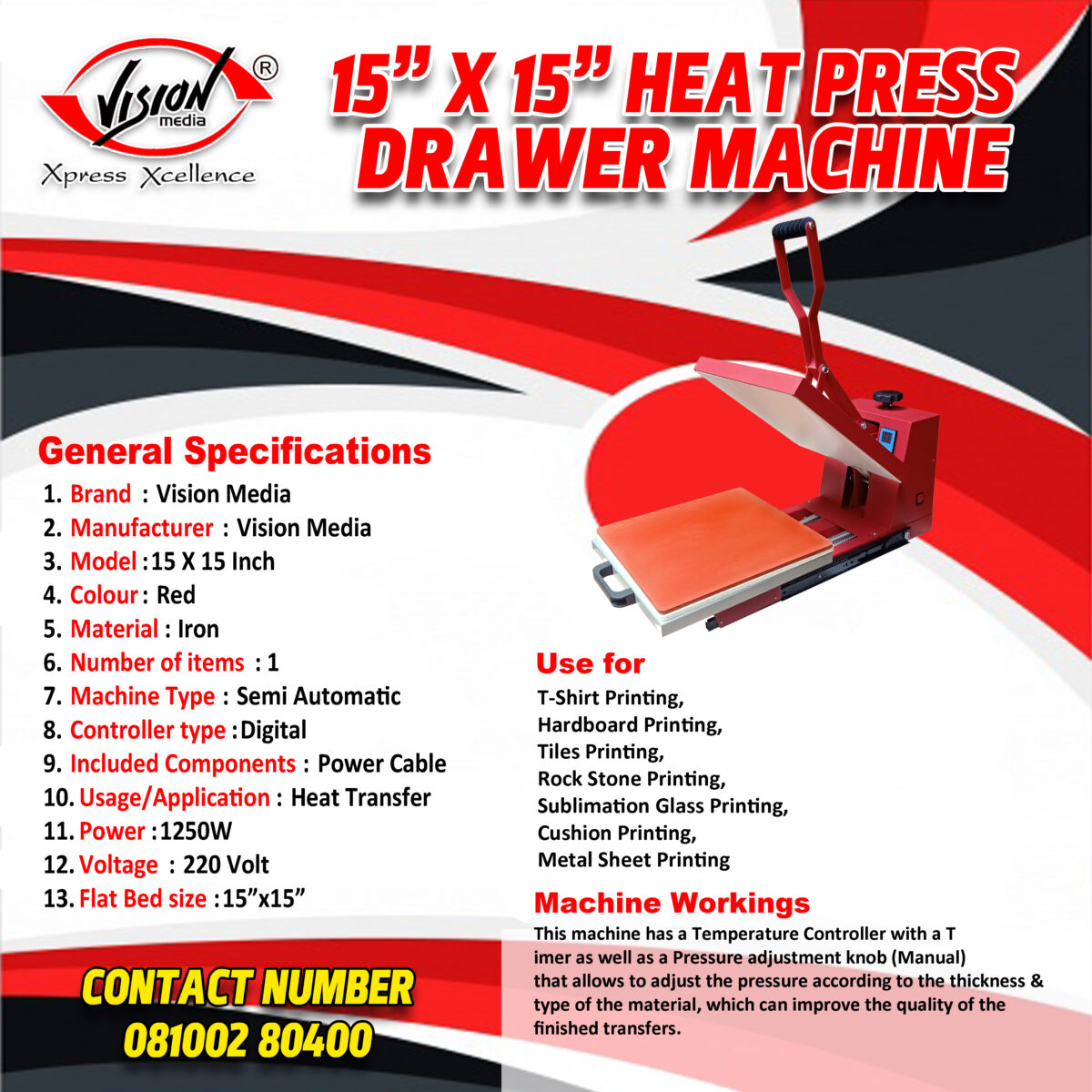 Flat Heat Press-38Cm*38Cm Red Drawer
